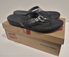 Fitflop Womens Hoopla Leather Toe Post Sandal Shoes Leather Black Snake Sz 7