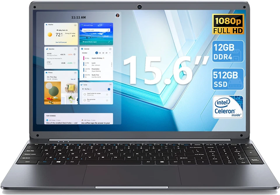 SGIN 15,6 Zoll Laptop Intel Celeron Quad-Core 12GB RAM 512GB SSD FHD Windows 11