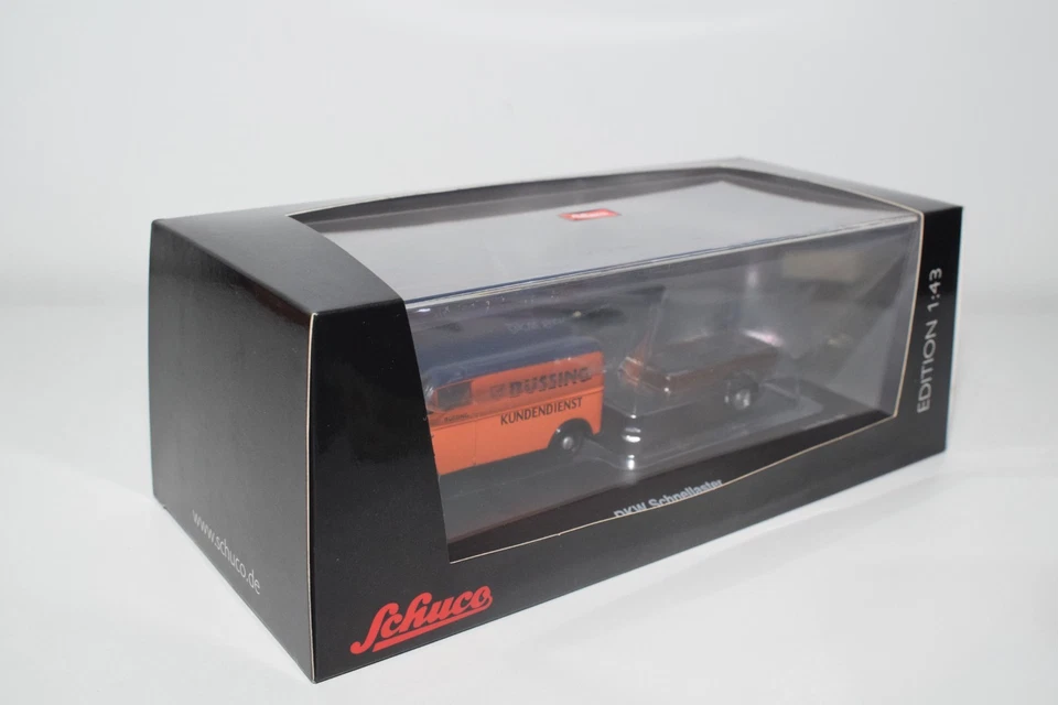 B95 1:43 SCHUCO 45 023 8900 SET INTERRUTTORE RAPIDO DKW CON RIMORCHIO BUSING MIB - Immagine 3 di 4