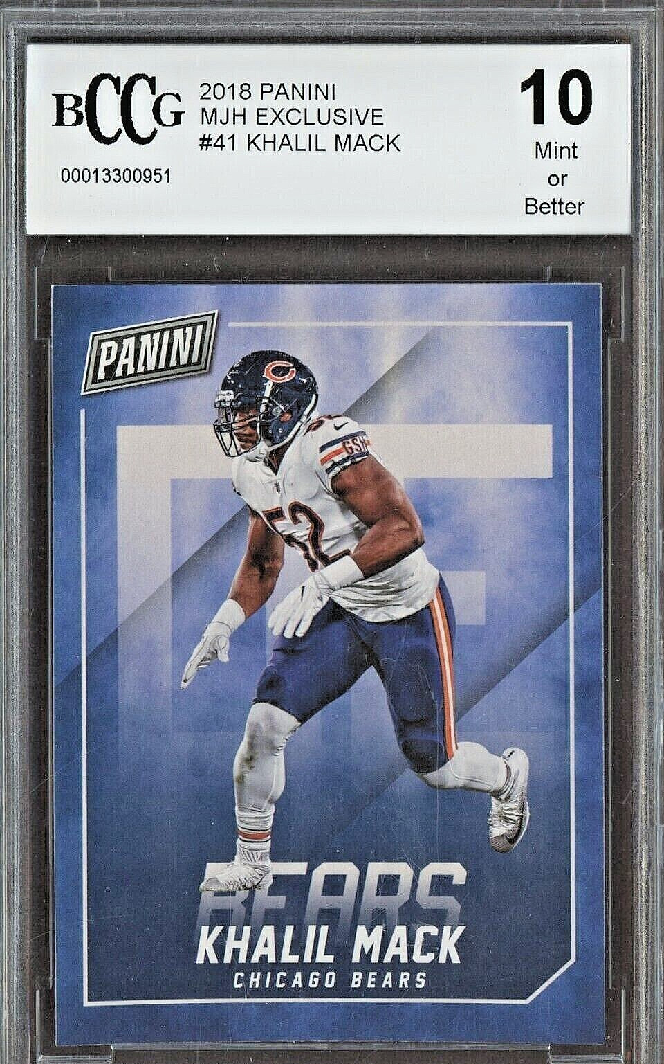 KHALIL MACK 2018 PANINI MJH EXCLUSIVE FOOTBALL CARD #41 GRADED BCCG 10 & Bonus