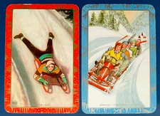 EN103 Swap Playing Cards 2 VINTAGE ENGLISH NAMED BOBSLEIGH TOBOGGAN SNOW DECO