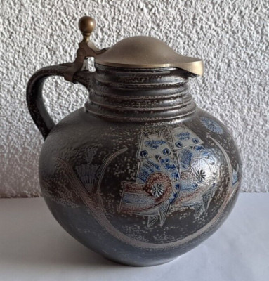 Wim Mühlendyck Krug Kanne Westerwälder Studio Keramik Steinzeug Eule Vintage Rar