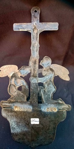 Vint Large Italian Holy Water Wall Font Pocket Catholic Crucifix Angels Cherub - Picture 2 of 7