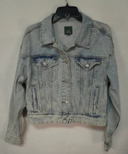 Women's Willd Fable Cropped Denim Traker Jacket Light Acid Wash Size M