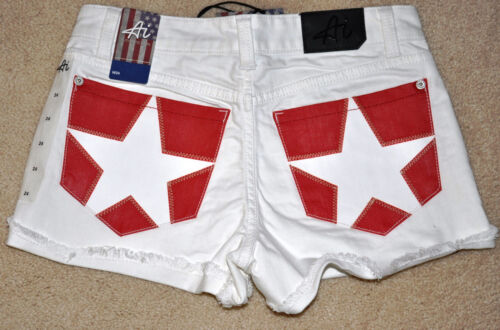 Patriotic Mini Shortie Shorts Bottom Pants Star Denim Jeans Women Girl White 24