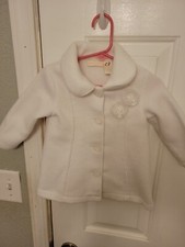 First Impression Girls Button Up Coat White With Flowers Size 12 Months