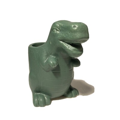 Isaac Jacobs Ceramic Green Dinosaur Toothbrush Holder, Multi-Purpose Organizer