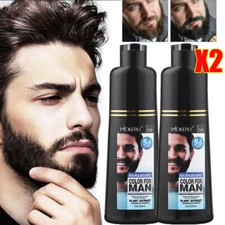 2PCS Permanent Men Beard Hair Color Dye Tint Moustache Black Darkening Shampoo