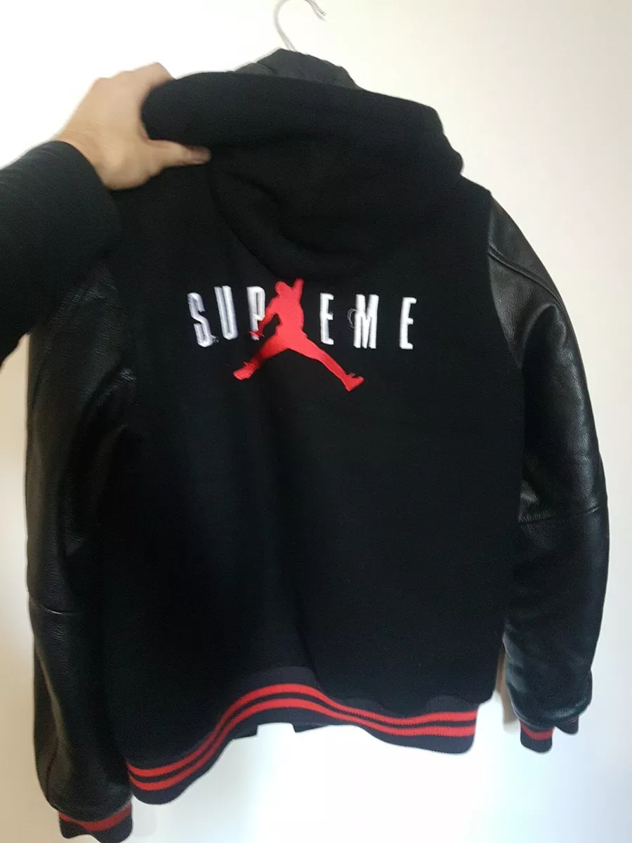 Supreme x Jordan Hooded Varsity Jacket 'Black