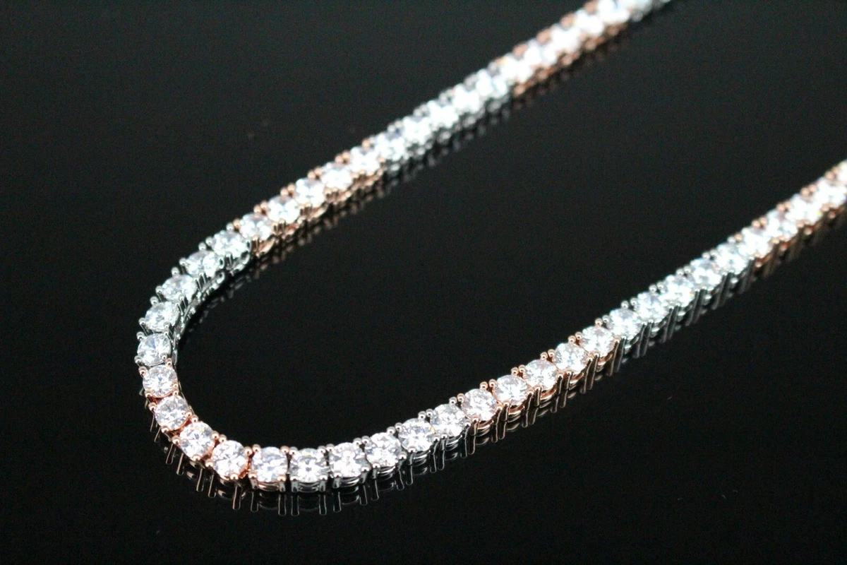4mm Two Tone WHITE ROSE Gold Finish Tennis Chain Necklace Lab Sim Diamonds