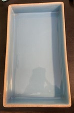Large Mid Century Pigeon Forge Pottery Baking Pan Dish Turquoise Blue Signed