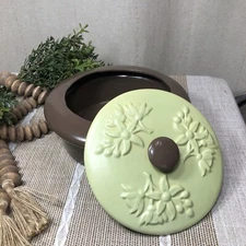 Vintage Hoenig of California pottery #732 Brown/Green FloralCovered Serving Dish