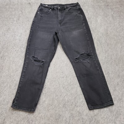 American Eagle Jeans Womens 8 Black Mom Straight High Rise Denim Ladies 28x26