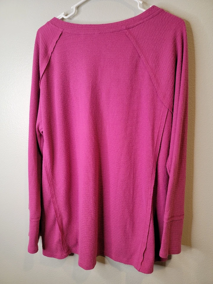 Wildfox Large Womens Haley Top Pink Long Sleeve V-Neck Brushed Waffle-knit — 第 4/4 张图片