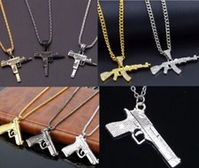 Assorted Designs Uzi AK47 Beretta Browning Gun Pistol Rifle Necklace Pendant UK
