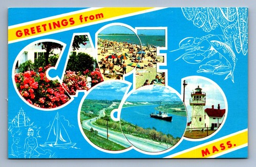 Postcard Vintage Large Letter Greetings From Cape Cod Massachusetts Chrome