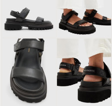 Image of All Saints Rory Leather Sandals, Black, Size 39/UK 6