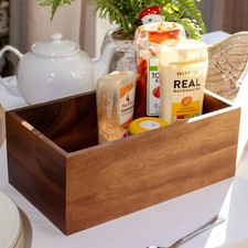 Acacia Wood Table Caddy Rectangle Brown Kitchen Storage Dining Condiment Cutlery