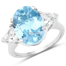Natural Blue Topaz Gemstone with 925 Sterling Silver Ring for Women's 3996