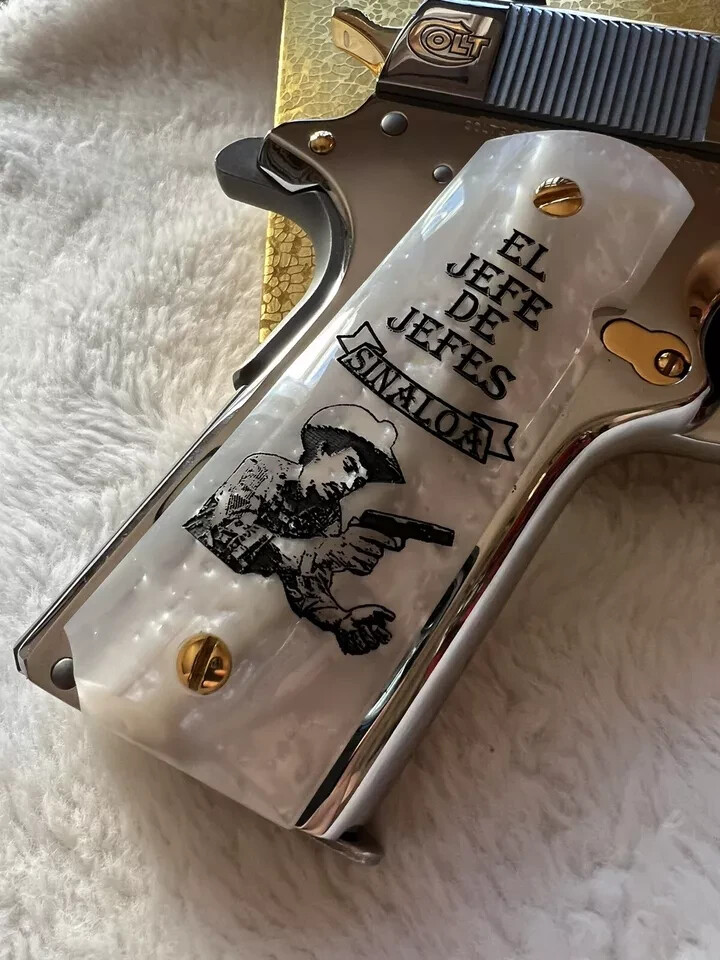 1911 Pearl Laser Engraved Chalino Jefe De Jefes Grips 45 acp 38