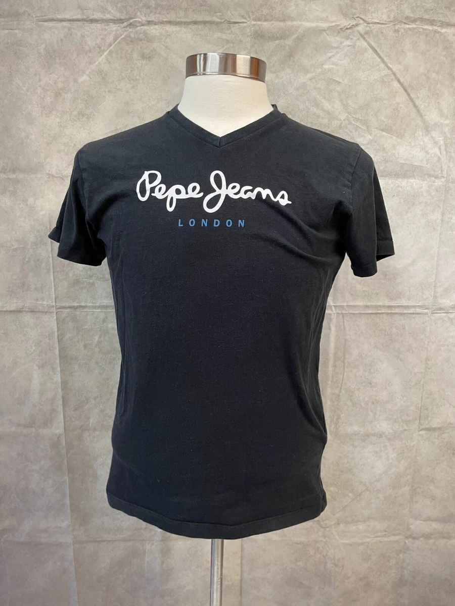 Pepe Jeans London Men\'s Black Sign Front Short Sleeve V-Neck T-Shirt Size S  | eBay