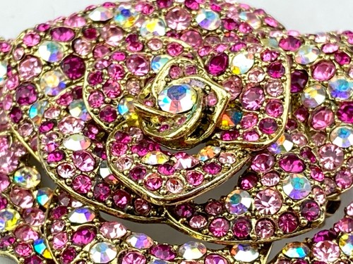 NICKY BUTLER Gold Tonę Large Flower Pin Brooch 5-Tier Pink Stones - Picture 10 of 11