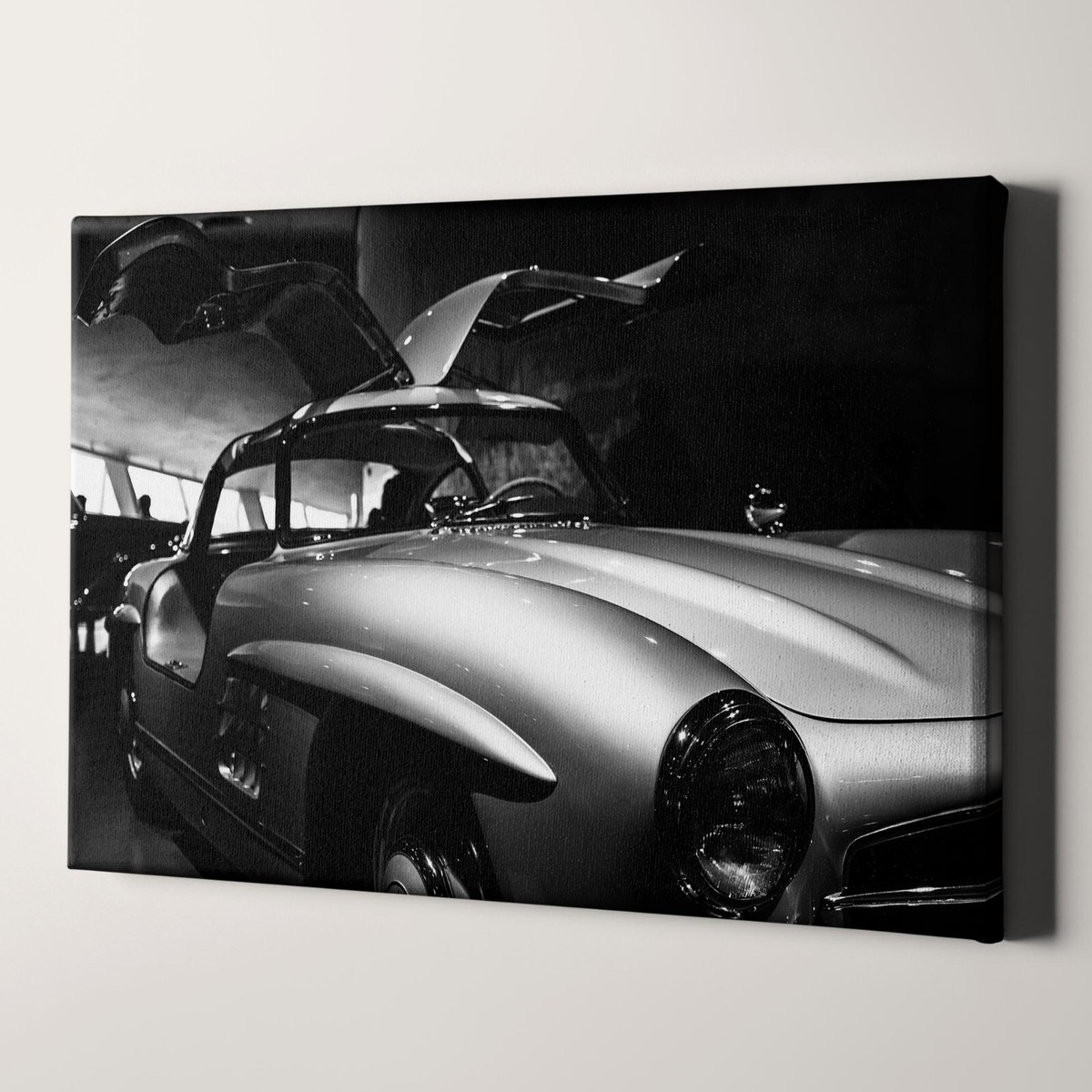 Mercedes Benz 300SL Vintage Wing Doors Black & White Cars Canvas
