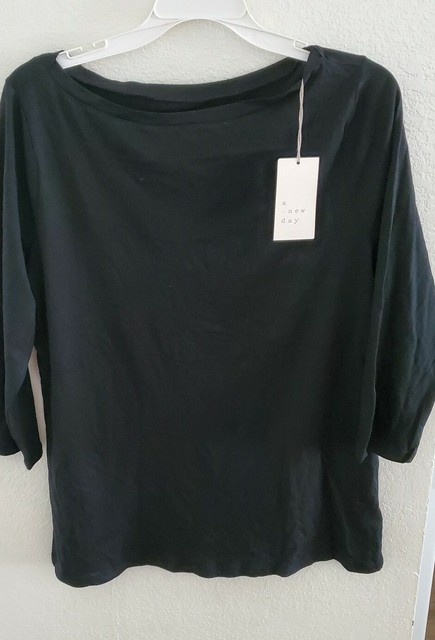 Resale Womens Slim Fit 34 Sleeve Boat Neck Tshirt a Day Black S Resale Womens Slim Fit 34 Sleeve Boat Neck Tshirt a Day Black S