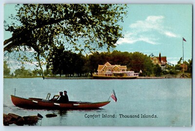 c1910 Thousands Islands New York NY Postcard Comfort Island View Boat House Lake