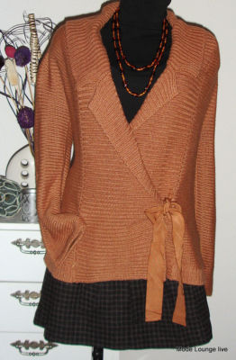 Noa Noa Cardigan Jacket Brown Orange Rust Cotton Tie Band