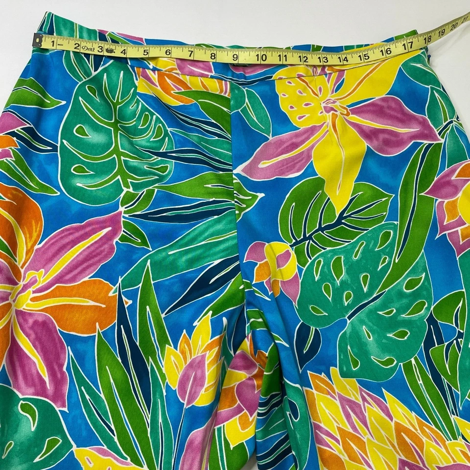 Pantalones al Tobillo Ralph Lauren Talla 14 Tropical Floral Algodón Elástico Vacaciones Verde Foto 2 de 4