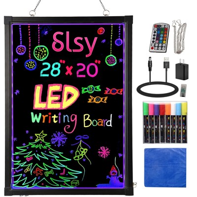 Slsy Illuminated LED Message Writing Board, 24''X16'' Erasable Neon Effect Men...