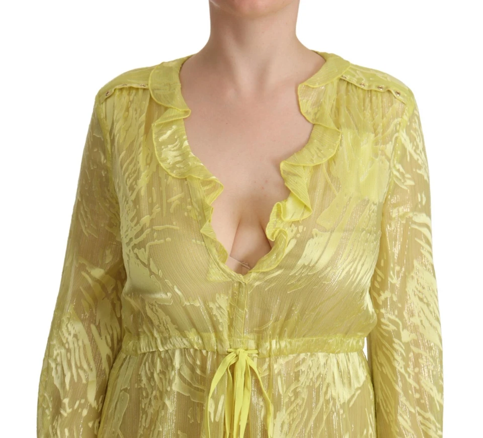 Vestido PATRIZIA PEPE amarelo seda mangas compridas mergulho maxi IT40/US6/S RRP $600 - Imagem 4 de 4