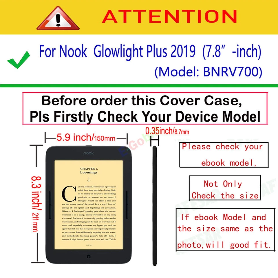 For B&N Nook Glowlight Plus 2019 7.8" BNRV700 PU Leather Case Shockproof Cover - Image 3 of 4