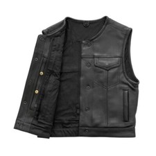 Outlaw Black Genuine Leather Motorcycle Vest for Men  Genuine Biker Waistcoat