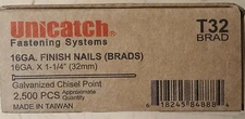 1 1/4" 16 Gauge Galv. Straight Finish Nails  (2,500/Bx)(Case Qty of 12)