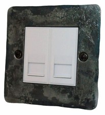 G&H FR62W Flat Plate Rustic Silver 2 Gang RJ45 Socket Point