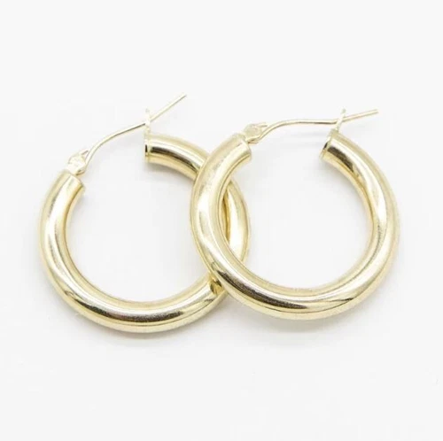 14k Yellow Gold Shiny Hoop Earring 4mm x 25mm (1/8" x 1") 3 grams Hinged Closure - Picture 1 of 1