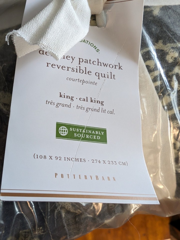 POTTERY BARN Delaney Handcrafted Patchwork Cotton QuiltKing,/Cal/King