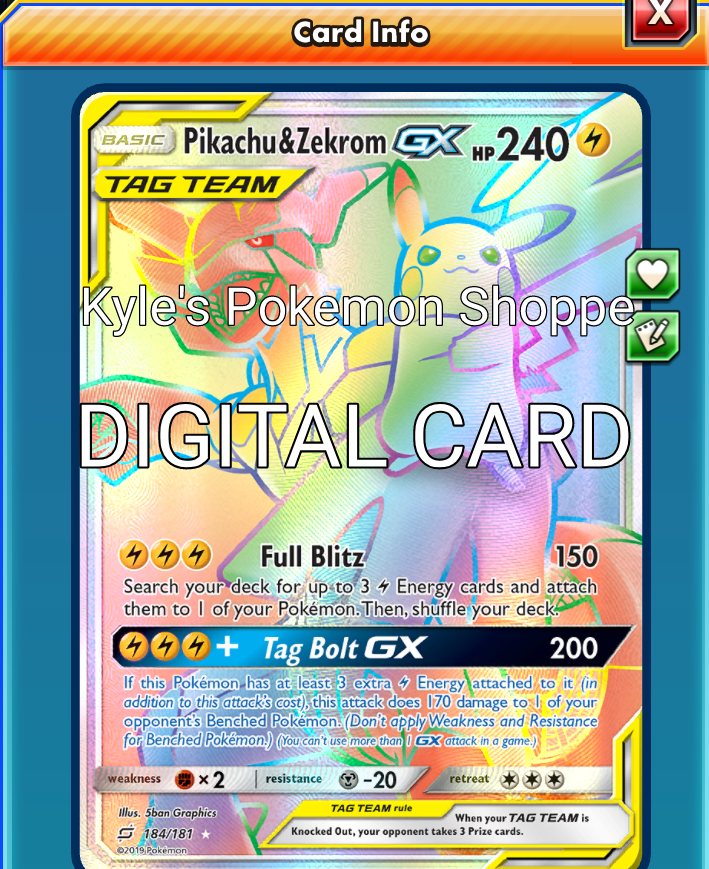 Pikachu & Zekrom-GX online digital card Pokémon TCG PTCGO - FAST