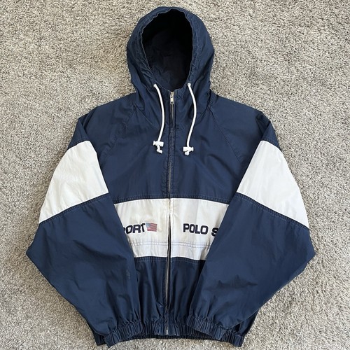 🔴Polo Sport Jacket Size Medium Large Hoodie Navy White - Picture 2 of 17