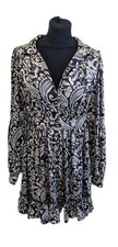 New Topshop Idol Mini Shirt Dress Black & White Paisley, UK 12, EU 40, US 8.