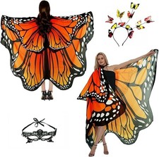 Adult Butterfly Costume Women Monarch Double Layer Chiffon Orange