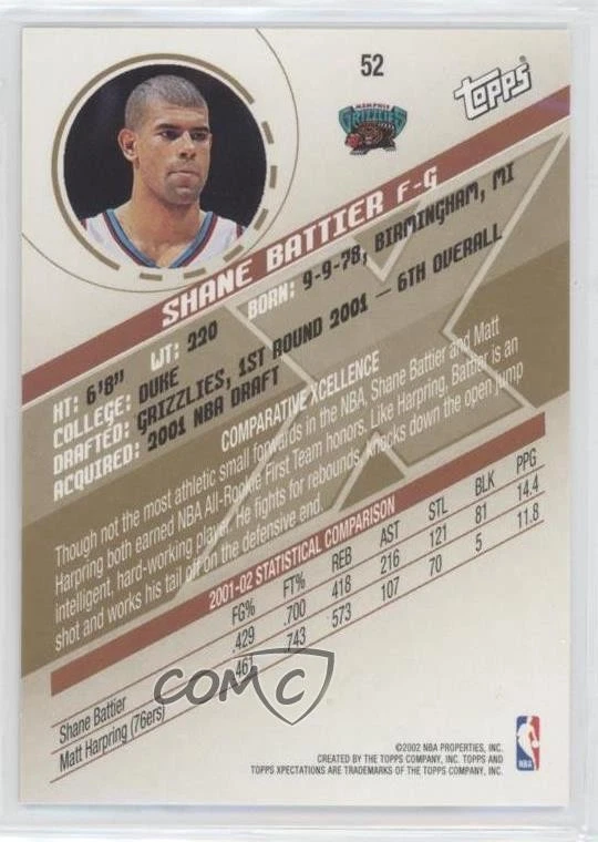 2002-03 Topps Xpectations Shane Battier #52 - Image 2 of 2