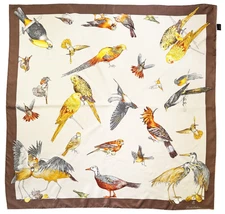 BROOKS BROTHERS Silk Scarf Bird Print  34" Square Made in Italy Hand Rolled Hems