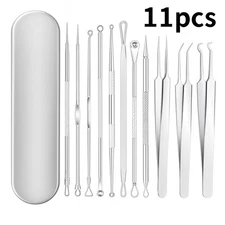 11pcs Blackhead Remover Extractor Pimple Popper Tool Kit Stainless Steel Facial
