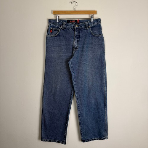 Vintage Y2K Urgent Gear Baggy Skater Rave Denim Blue Jean Pants 34 Streetwear