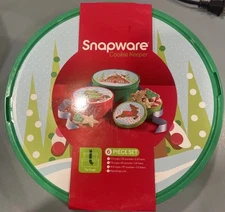 Snapware 6 Piece Cookie Keeper 3 Containers with Lids Green Christmas Theme