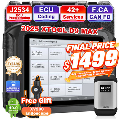 XTOOL D9 MAX J2534 Programming Diagnostic Tool OBD2 Scanner Key Programmer FCA