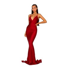 Portia and Scarlett PS5029 Dark Red Prom Gown Dress Mermaid V-Neck Open Back 10